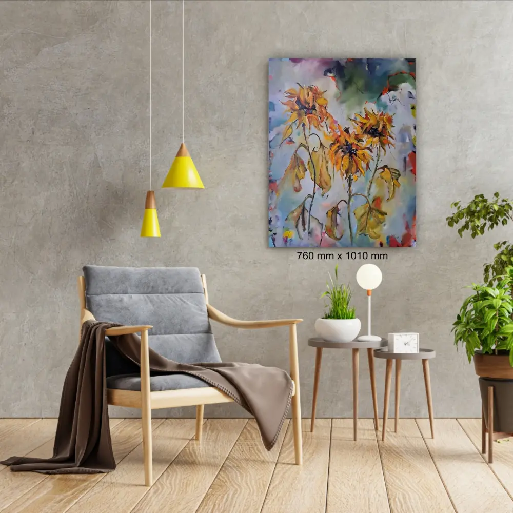 SOLD Julie Tugwell Art <br> Rage Rage Against the Dying Sunflower <br> Oil on Stretched Canvas <br> 760 mm 1010 mm
