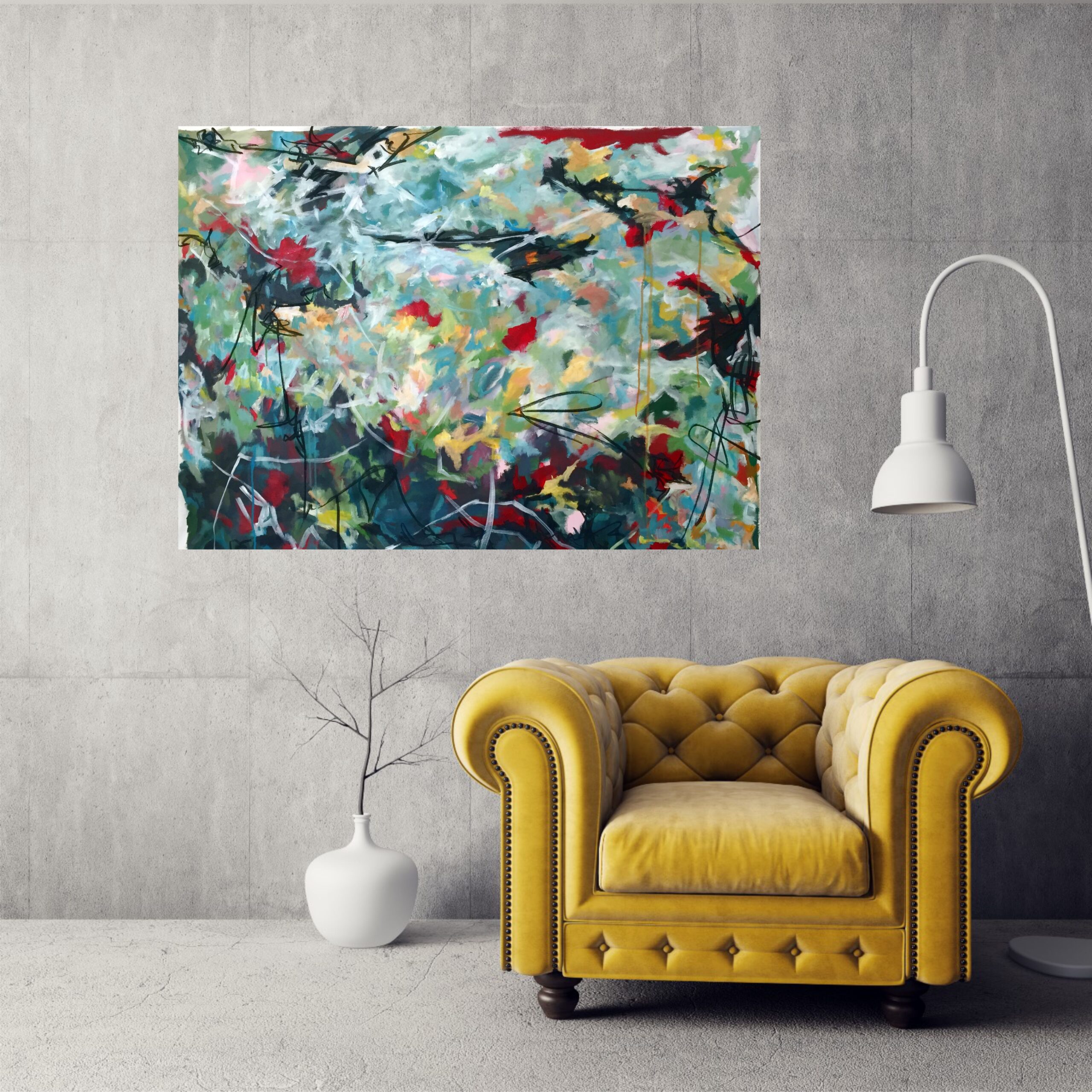 Julie Tugwell Art <br> Unshackle <br> Acrylic and Charcoal on Unstretched Canvas <br> 980 mm x 1300 mm