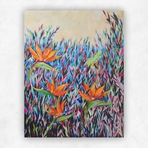 Summer Strelitzias — Acrylic on Stretched Canvas, 560 × 710 mm