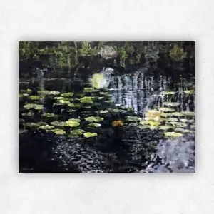 Pezula Lily Pond 4 by Julie Tugwell Art, Oil on Stretched Canvas, 600 mm x 450 mm