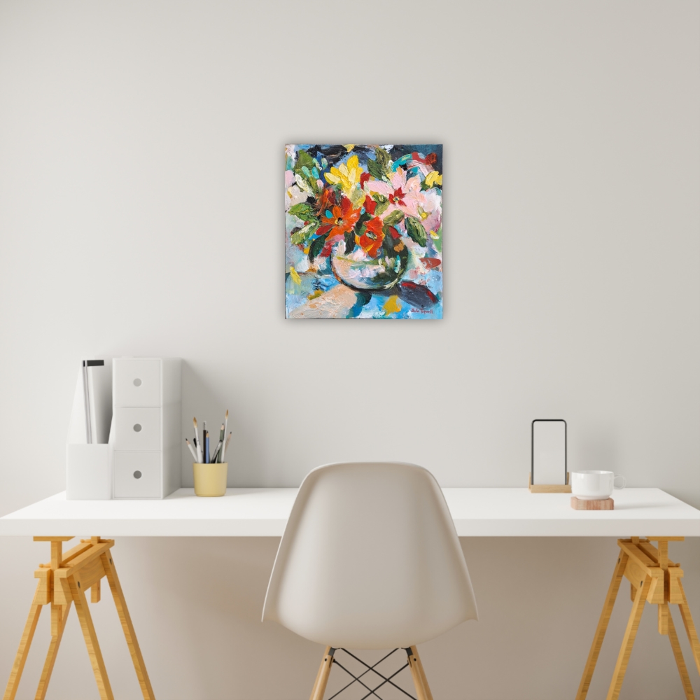 Julie Tugwell Art <br> Palette Petals 3 <br> Acrylic on Board <br> 180 mm x 200 mm