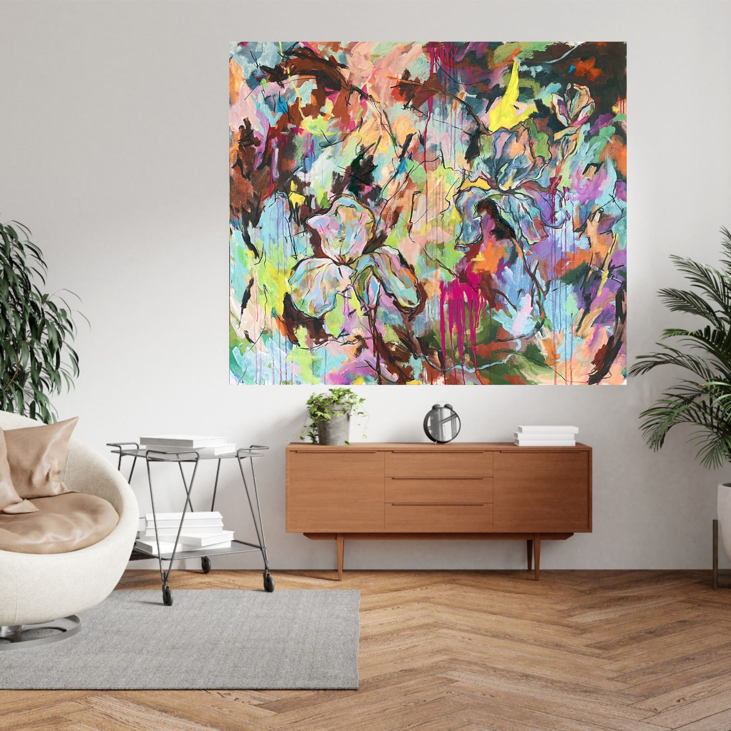 Julie Tugwell Art <br> Abstracting My Flowers <br>Acrylic on Stretched Canvas <br>1360x1240mm